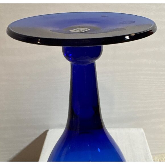 Blue Glass Goblet Wine Glass From Mexico Handcrafted Elegant Design 7.5" Tall - Picture 4 of 8